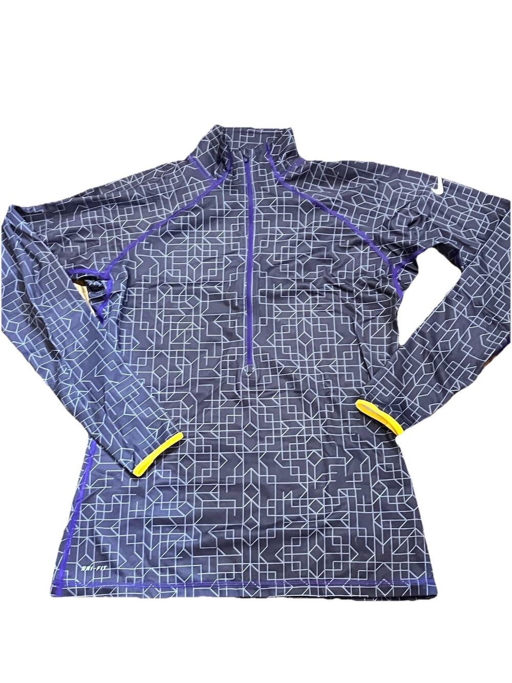 Nike Pro Hyperwarm 1/2 Zip Top Women’s Large Purple Geometric Pattern Lined